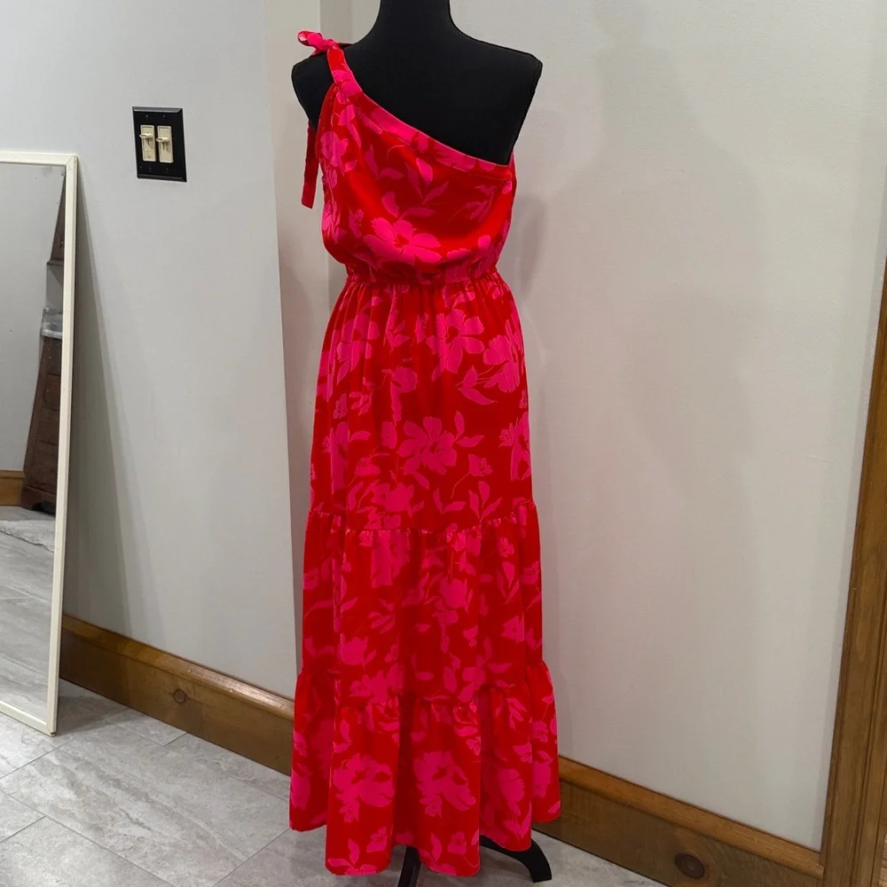 Pretty Garden NWOT size S vibrant red and pink floral maxi dress - Picture 6 of 7